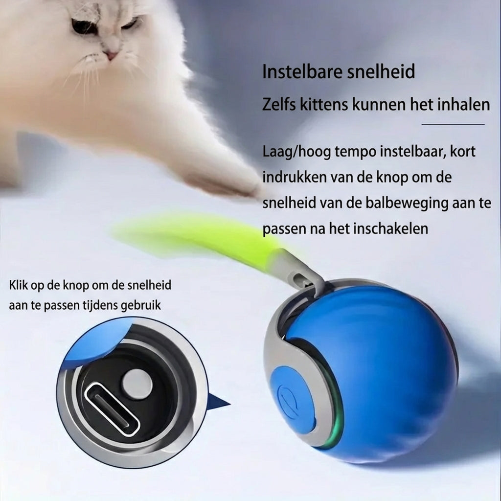 Slimme Interactieve Kattenbal - Automatisch Rollend Speeltje met Veren